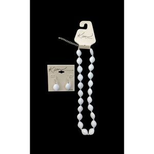 Kim Rogers Necklace Earrings Set White Jewelry Silver Tone Beaded Classic Gift 3